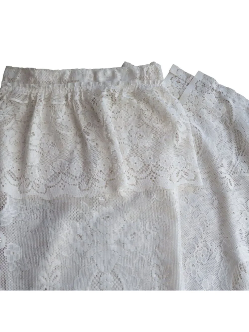 Vintage Sears White Lace Fabric Shower Curtain Ruffled Valance Floral 66